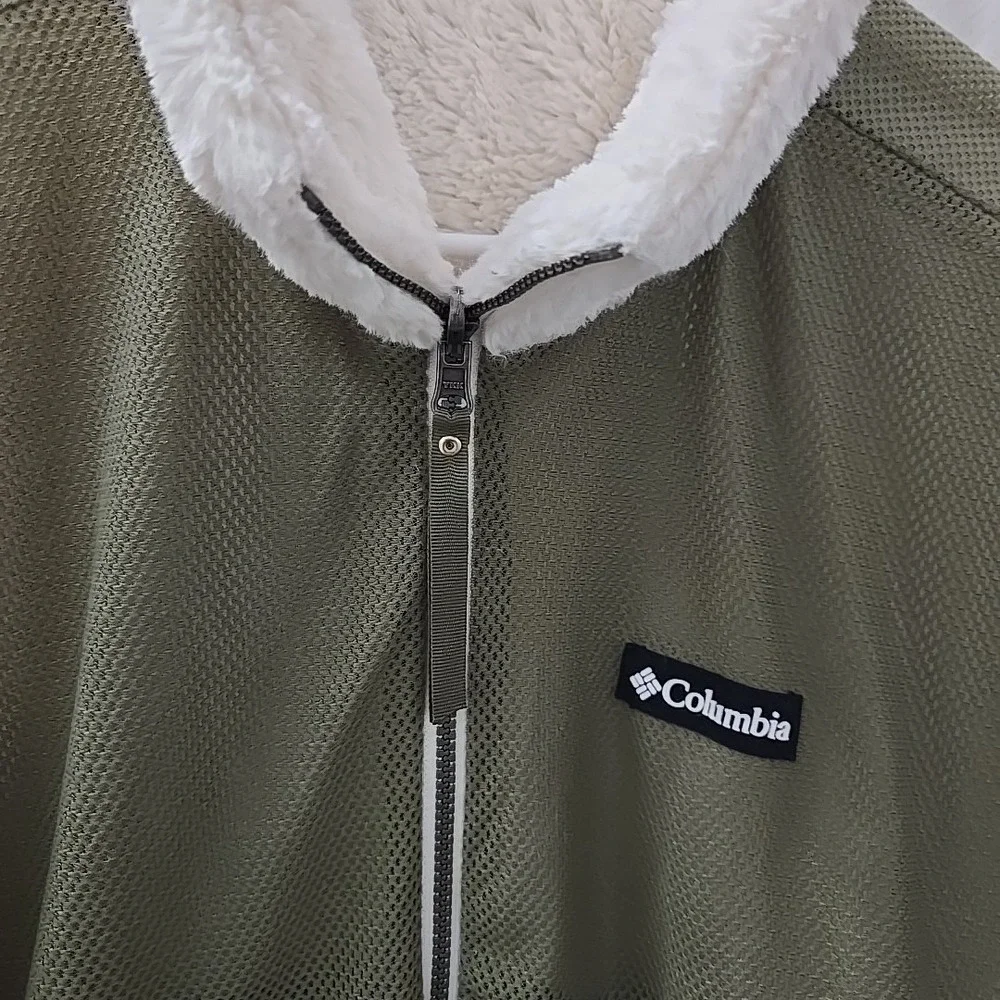 Columbia Bundle Up Reversible Jacket Fleece Mesh‎ Ivory Green Women's Size L